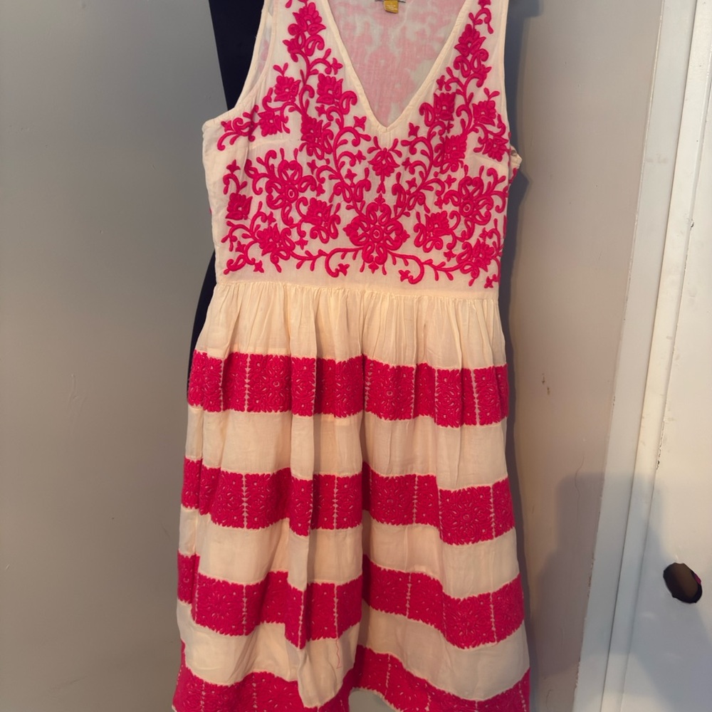 Leifsdottir for anthropology Pink and Cream Embroidered Dress